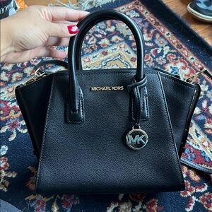 Michael Kors Avril Leather Shoulder Bag Gold Logo